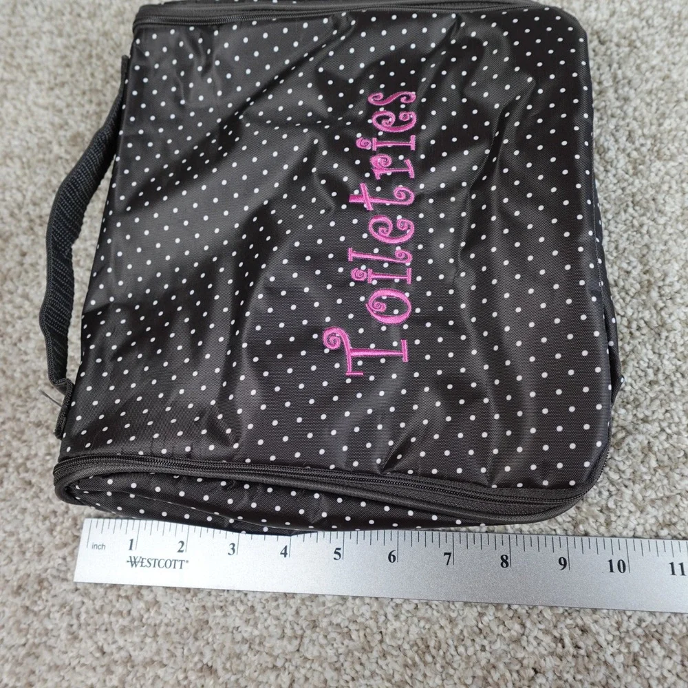 Thirty-One Hanging Toiletry Bag Black Polka Dot Pink Embroidery Travel Organizer